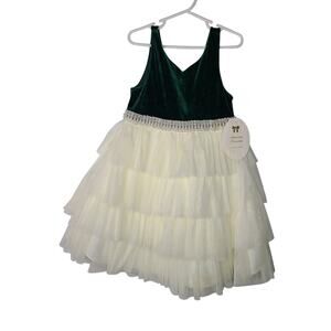 American Princess Dark Green Velvet Top with Cream Layered Tulle Skirt